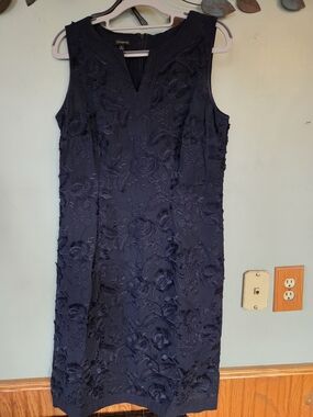 Talbots Navy Sleeveless Embroidered Shift Dress